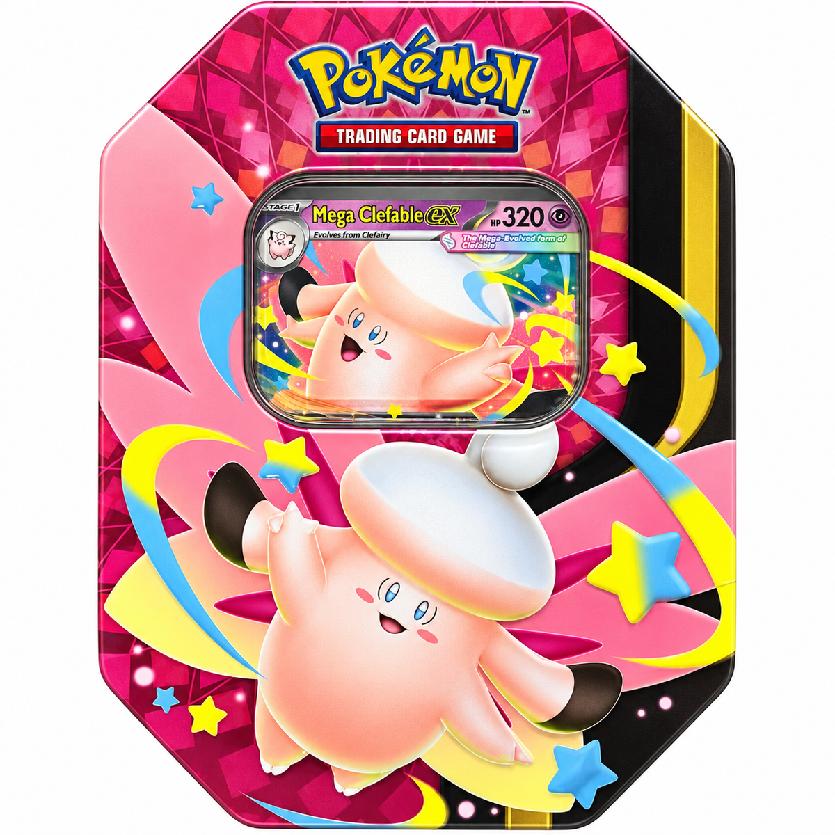 Pokémon TCG Mega Moonlit Tin Mega Clefable ex | Lata con 4 Sobres en Inglés